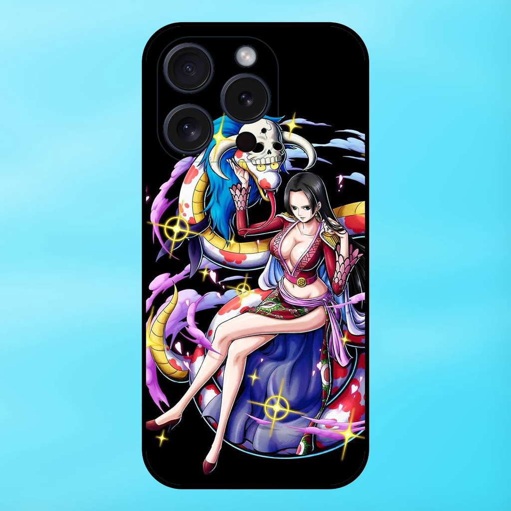 Ốp lưng điện thoại iPhone 15 Pro viền đen Boa Hancock One Piece Đảo Hải Tặc