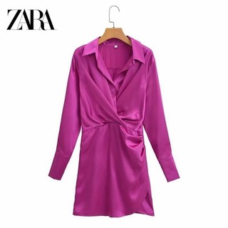 Morocco Zara đầm trơn hồng sơ mi đơn giản