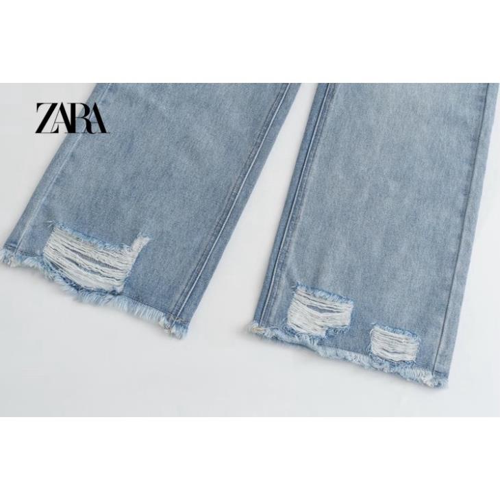 Morocco Zara quần jean ống suông mài sờn gấu