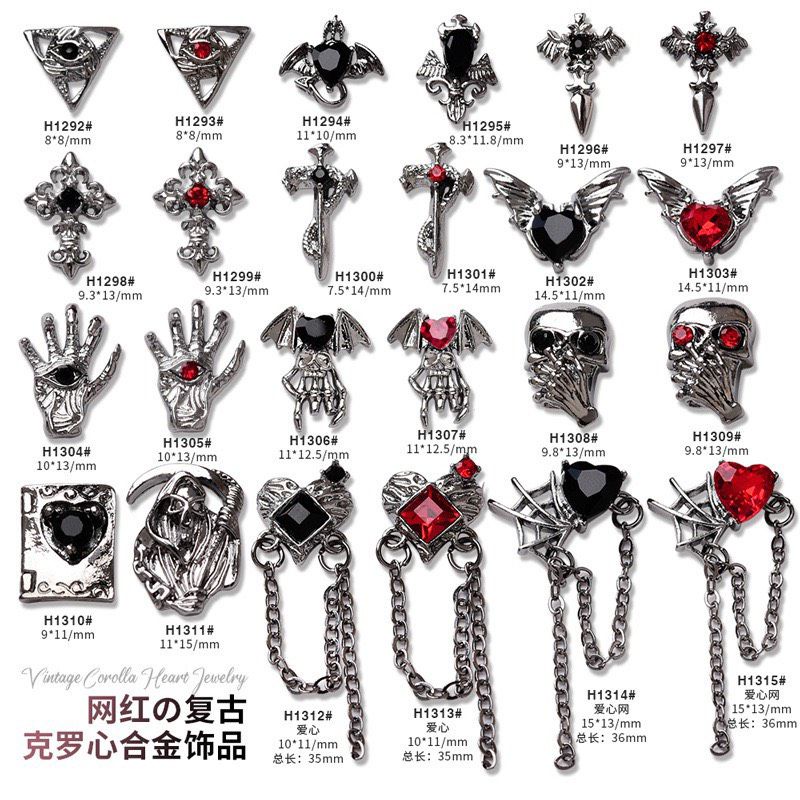 Charm nail Halloween 🎃🎃,charm gắn trang trí móng tay đá đen,đá đỏ nail