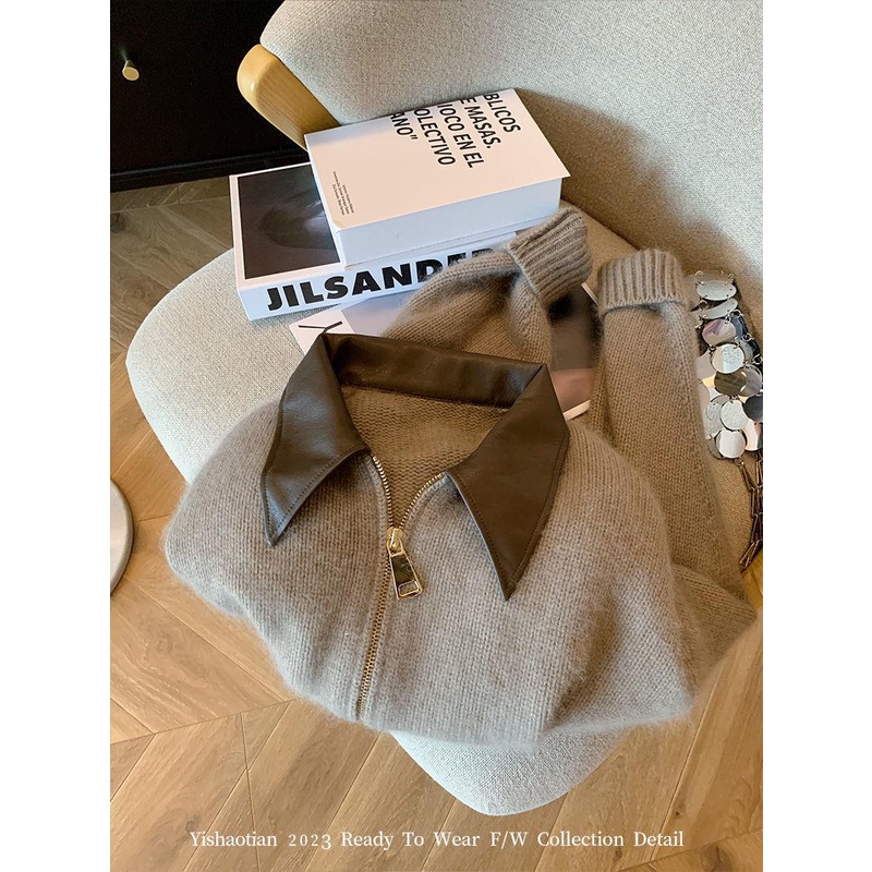 Áo Khoác cardigan Dệt Kim Mềm Mại Phối Khóa Kéo Đôi Thời Trang Mùa Thu 2023 Cho Nữ