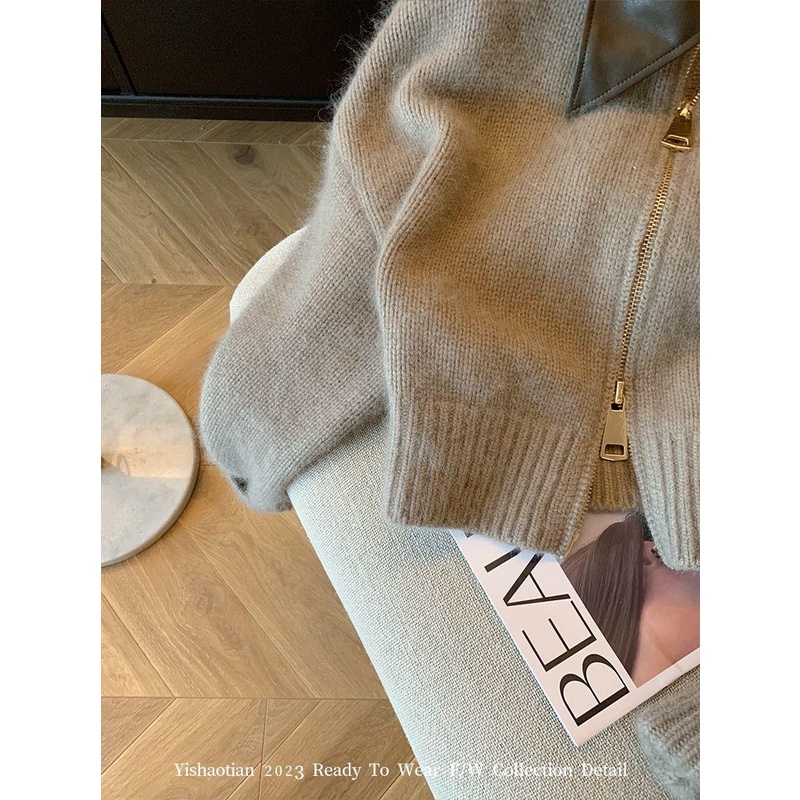 Áo Khoác cardigan Dệt Kim Mềm Mại Phối Khóa Kéo Đôi Thời Trang Mùa Thu 2023 Cho Nữ
