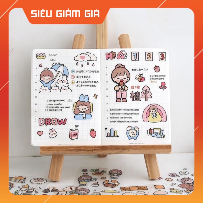 Sticker cute trang trí dán tập vở, bình nước, bút nước Cam