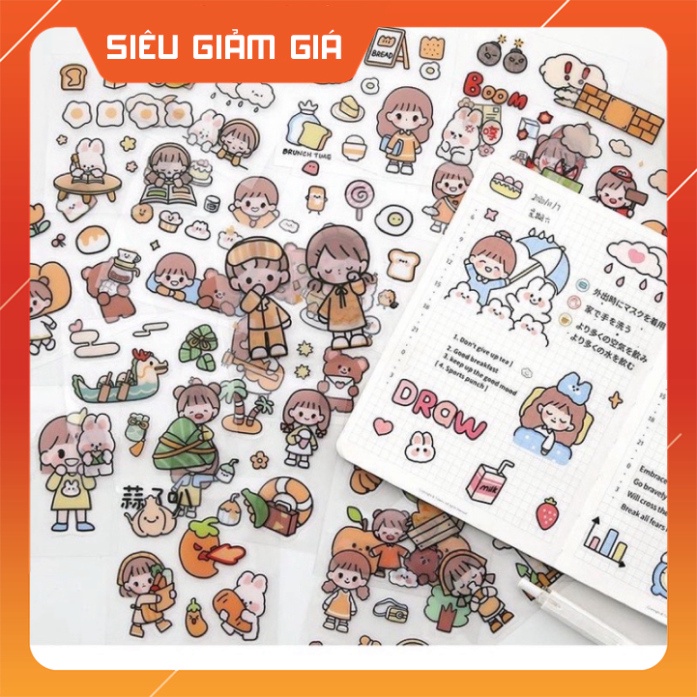 Sticker cute trang trí dán tập vở, bình nước, bút nước Cam