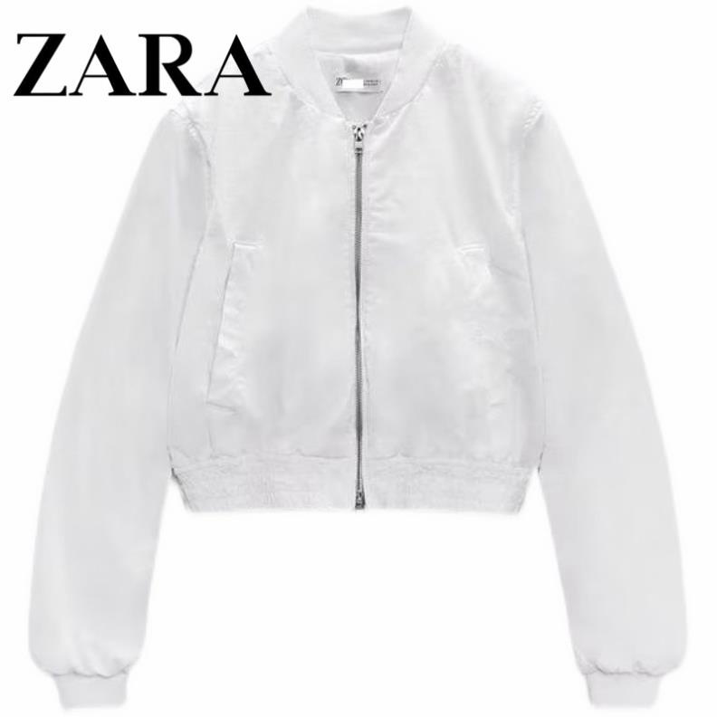 Morocco Zara Áo Khoác Bomber kéo khoá gọn gàng khoẻ khoắn có cả màu đen