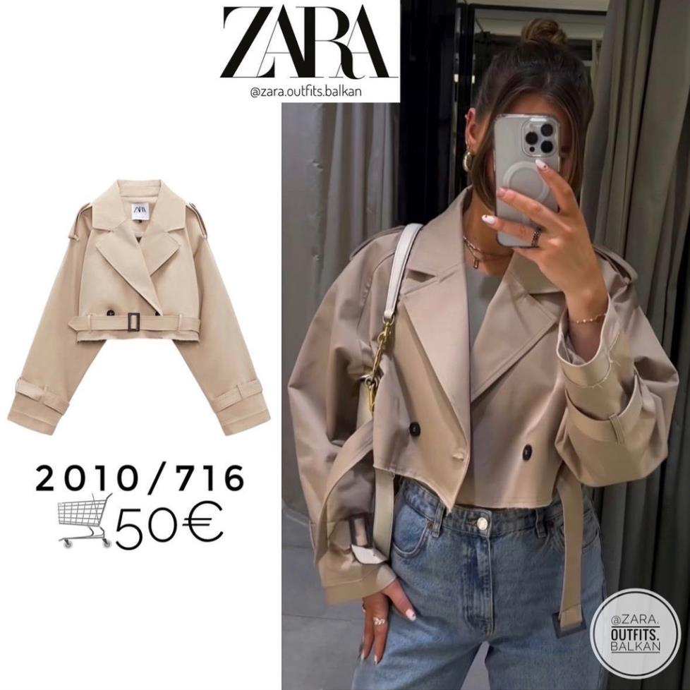 Morocco Zara Áo Khoác lửng Tay Dài Cổ ve có đai Cá Tính