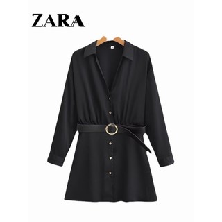 Morocco Zara Đầm Sơ Mi Tay Dài chất lụa mềm trơn
