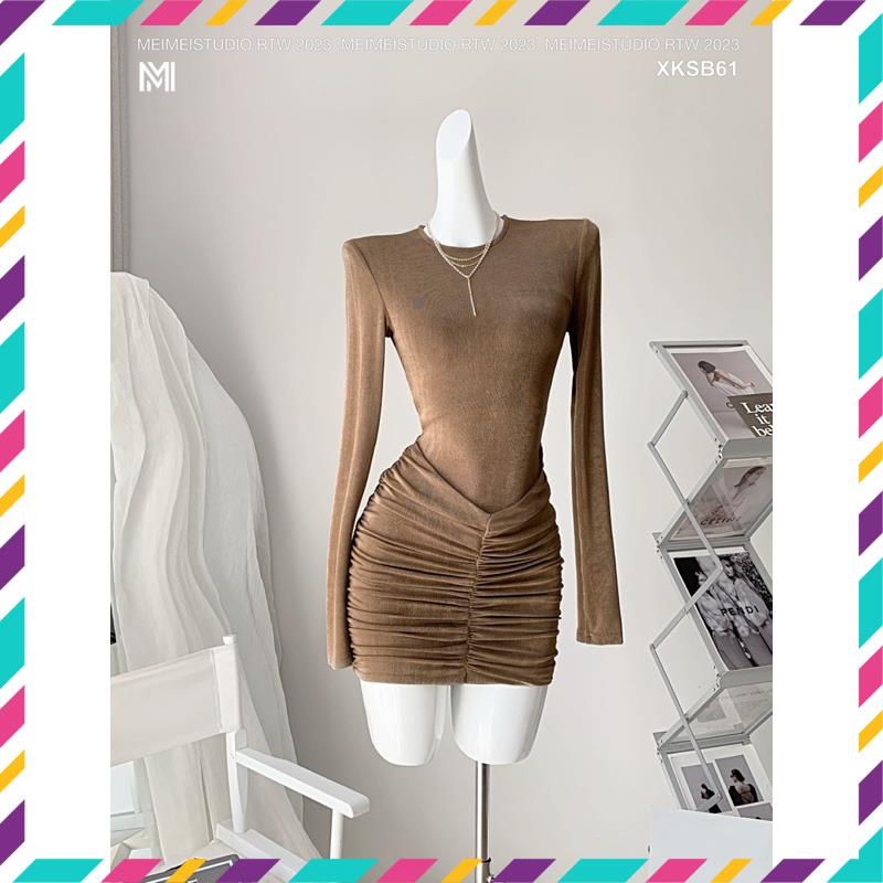 Đầm body nhung rúm hông kèm quây MEIMEI