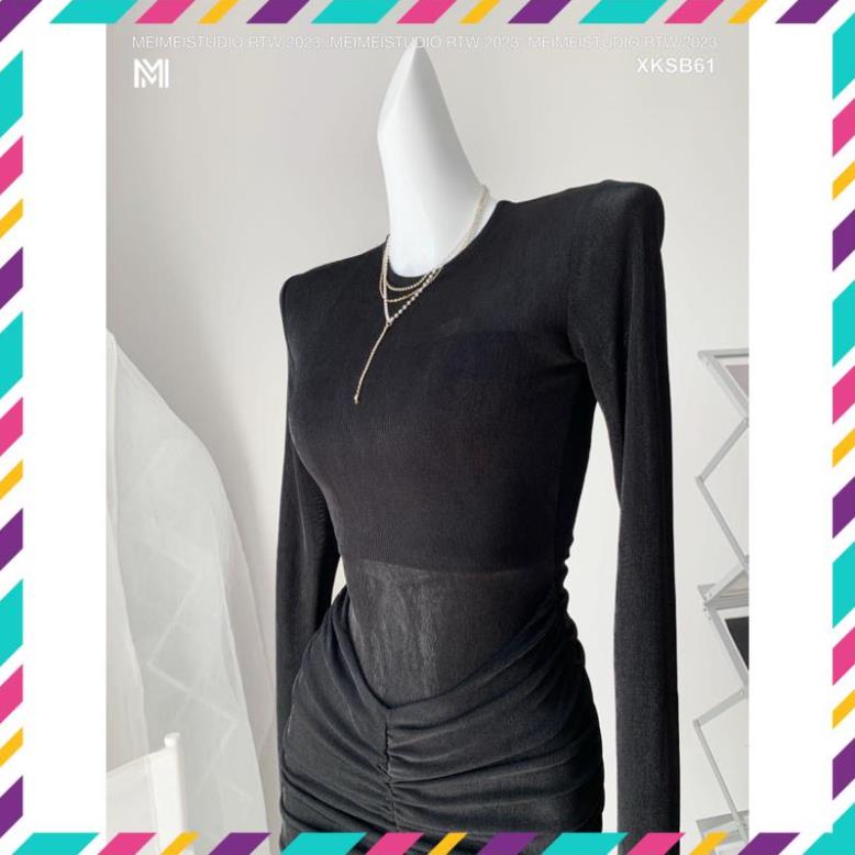 Đầm body nhung rúm hông kèm quây MEIMEI