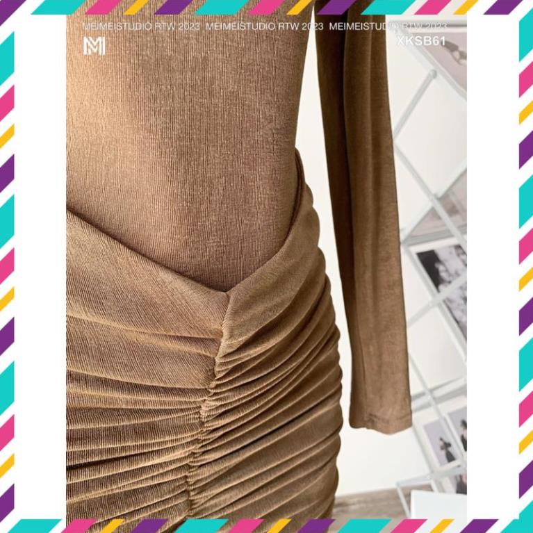 Đầm body nhung rúm hông kèm quây MEIMEI