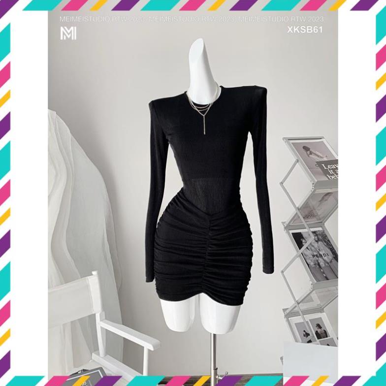 Đầm body nhung rúm hông kèm quây MEIMEI