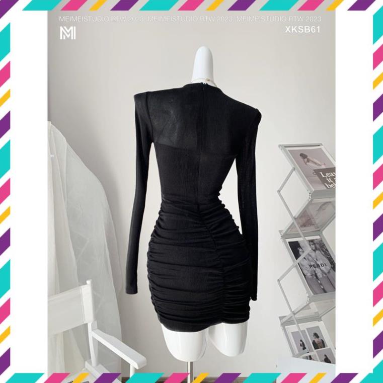 Đầm body nhung rúm hông kèm quây MEIMEI