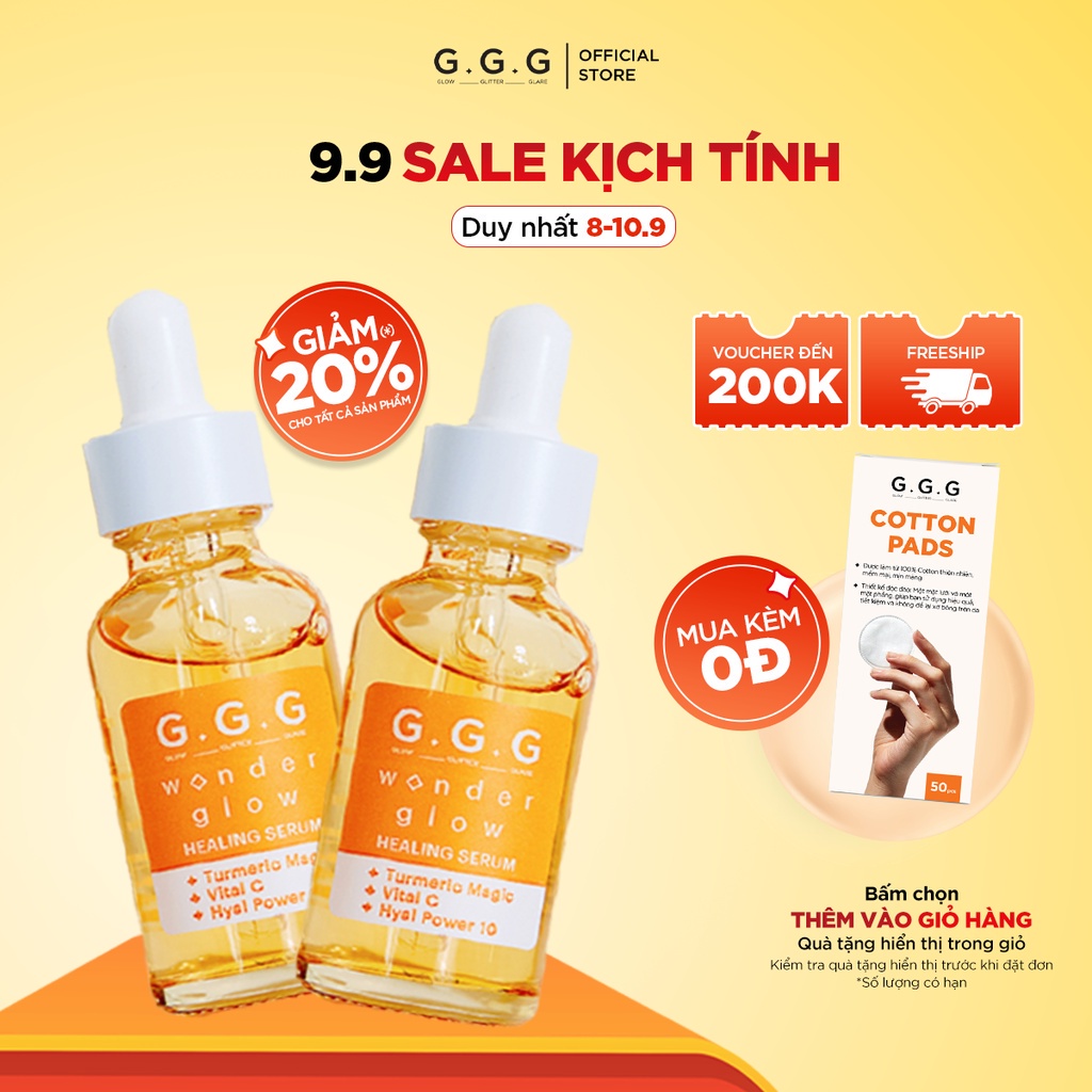 Combo 2 Tinh Chất HA & Vitamin C Sáng Mờ Thâm Ngừa Mụn GGG Wonder Glow Healing Serum 30ml