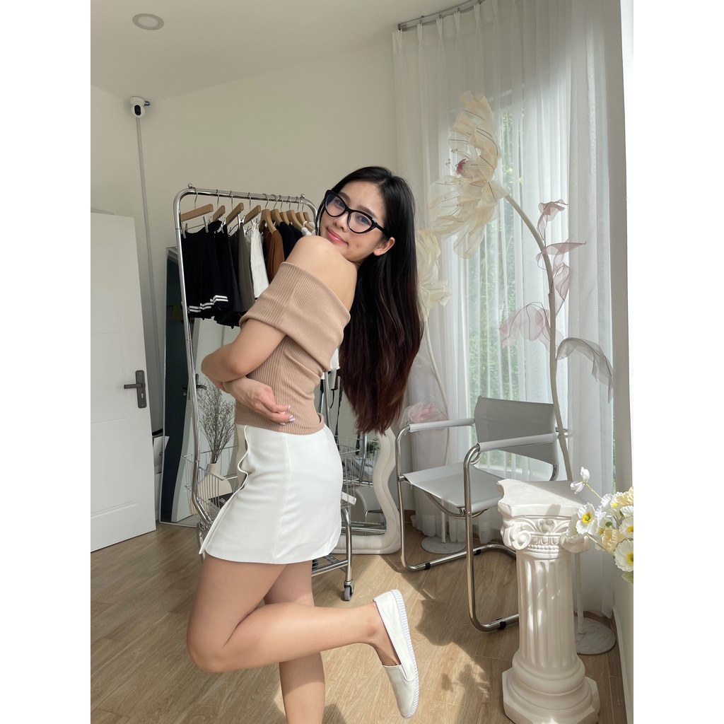 CHICBAE21 - Áo trễ vai gập thun gân