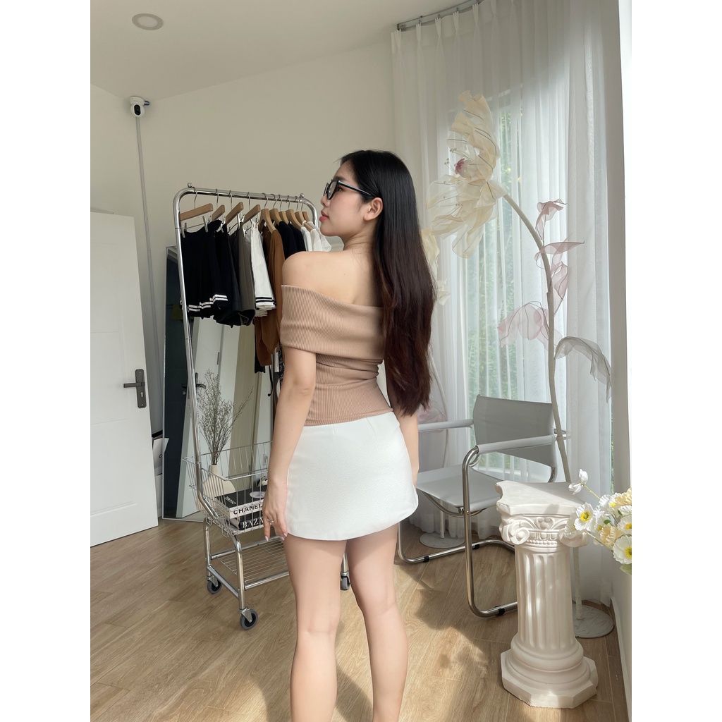 CHICBAE21 - Áo trễ vai gập thun gân