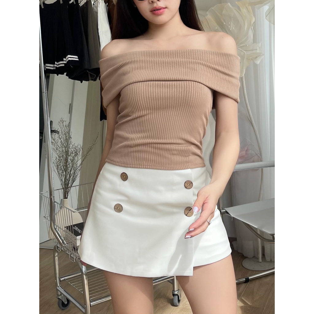 CHICBAE21 - Áo trễ vai gập thun gân