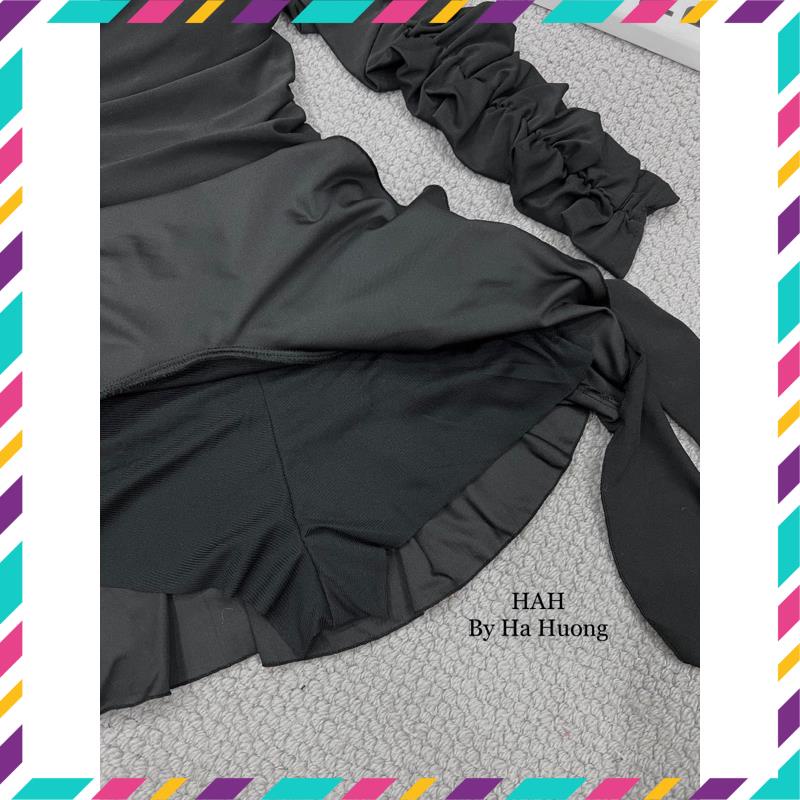 Đầm cúp ngực rúm xoè đính nơ kèm tay rời