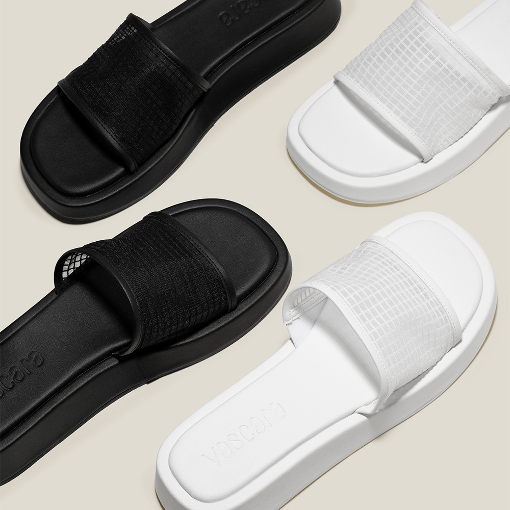 Vasscara Dép Platform Quai Ngang Phối Lưới Caro - DXP 0193