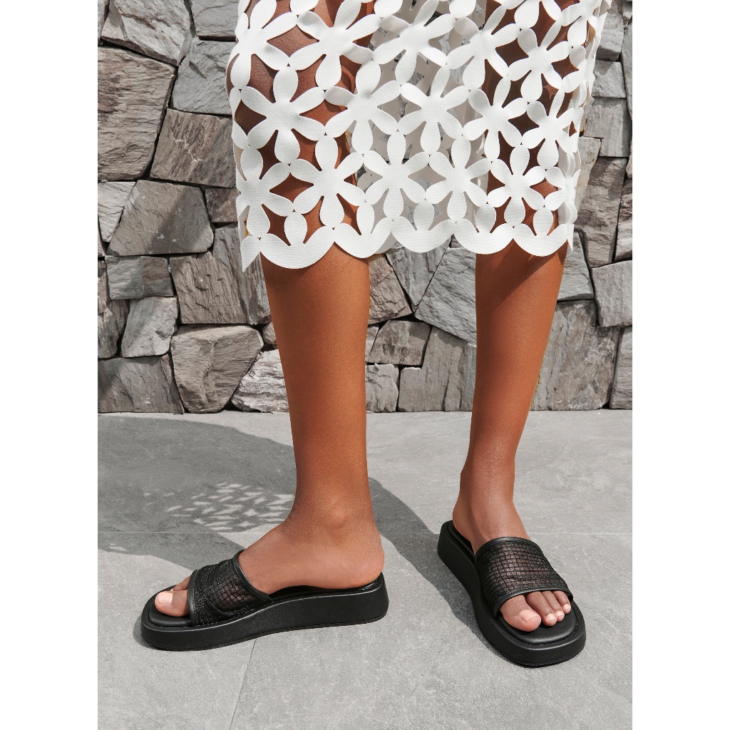 Vasscara Dép Platform Quai Ngang Phối Lưới Caro - DXP 0193