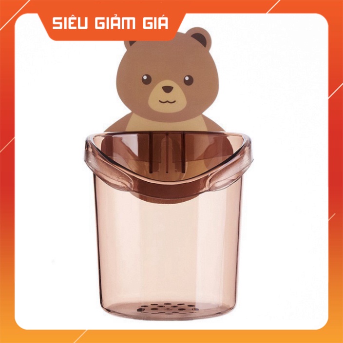 Cốc Đựng Bàn Chải, Kem Đánh Răng Hình Gấu Cute Dính Tường Cam