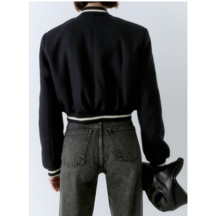 Morocco Zara Áo Khoác Bóng Chày Dài Tay Cổ Đứng