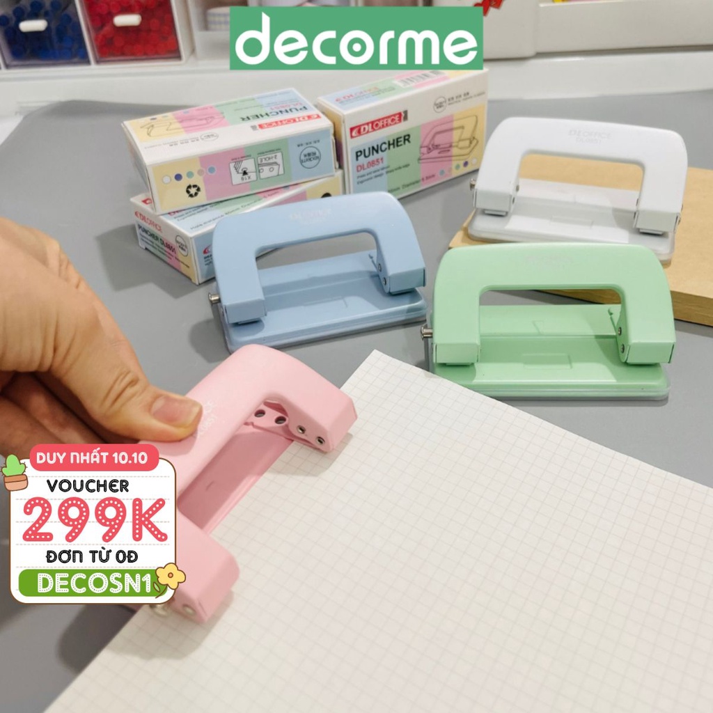 Dụng cụ bấm lỗ đôi Decorme đục giấy, bấm 2 lỗ phụ kiện dập giấy A4 10 tờ đa năng văn phòng phẩm