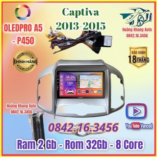 Màn hình android oledpro a5 _ p450 theo xe captiva 2013_2015, 9 inch dưỡng chìm kèm dưỡng và jack zin theo xe
