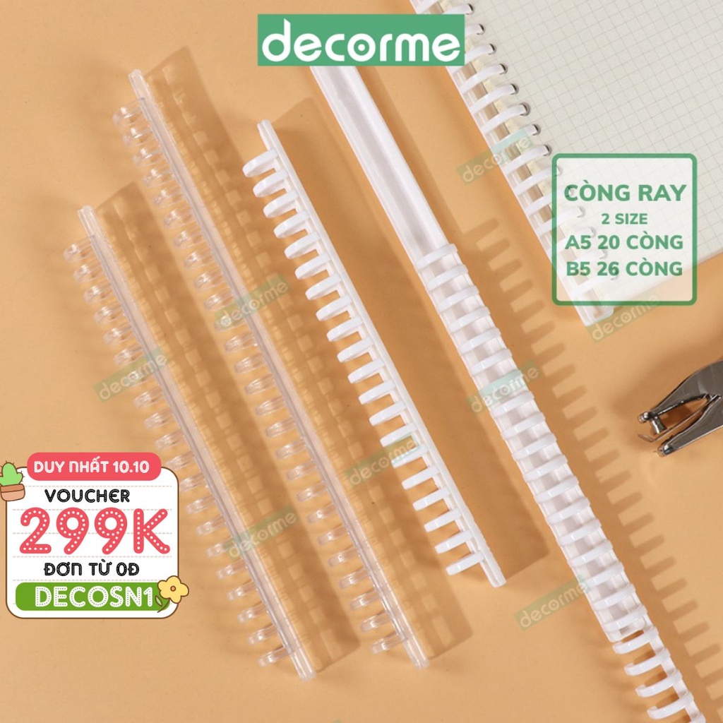 Còng nhựa DecorMe còng sổ A4 B5 A5 thanh còng nhựa trong suốt làm sổ còng nhựa vở còng Klong  tiện dụng