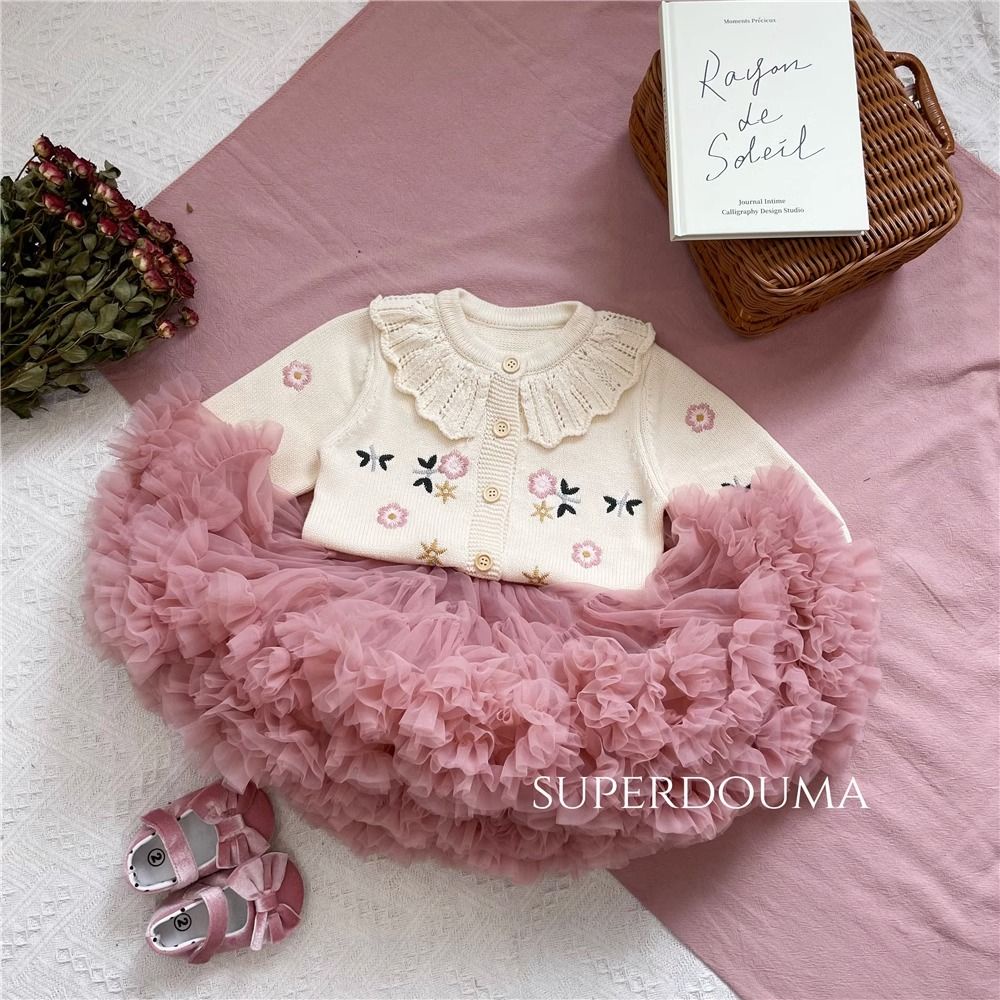 Áo Khoác Len Công Chúa Mùa Thu Và Mùa Đông Thêu Hoa Cổ Lá Sen Đa Năng Cho Bé Gái