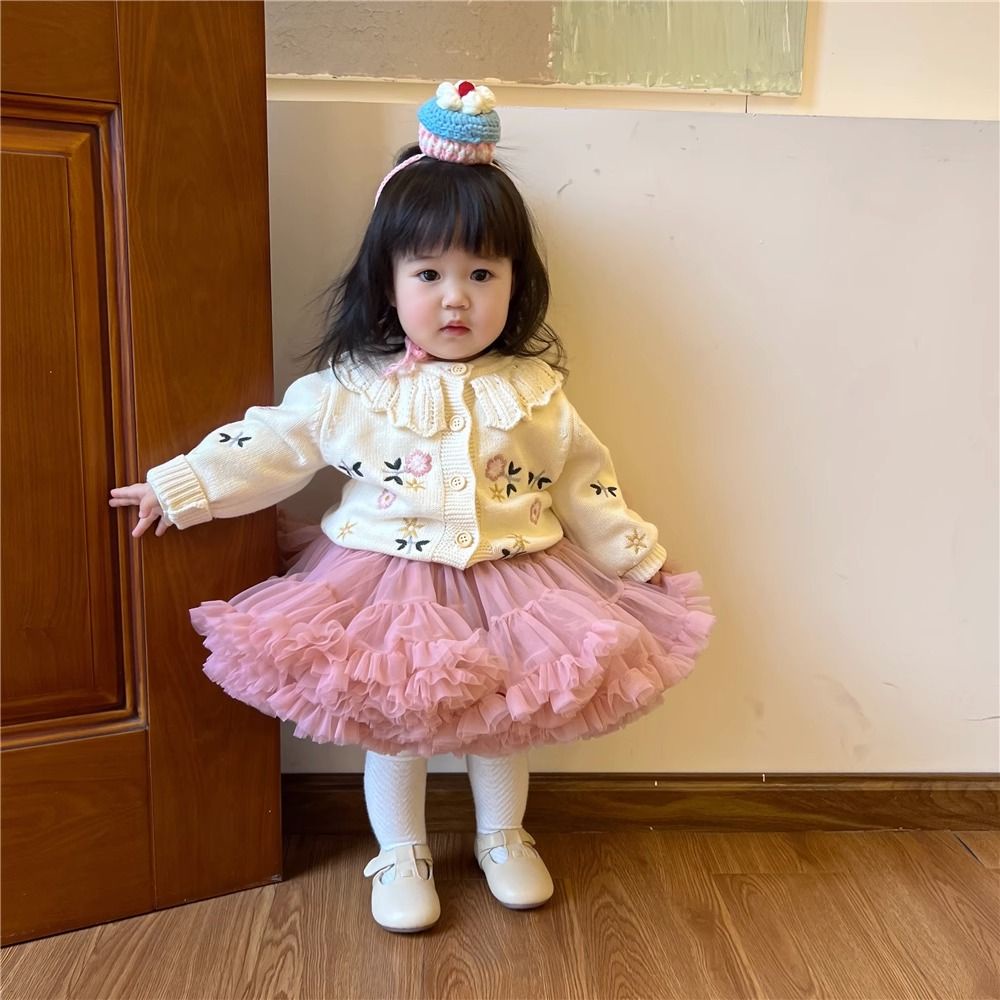 Áo Khoác Len Công Chúa Mùa Thu Và Mùa Đông Thêu Hoa Cổ Lá Sen Đa Năng Cho Bé Gái