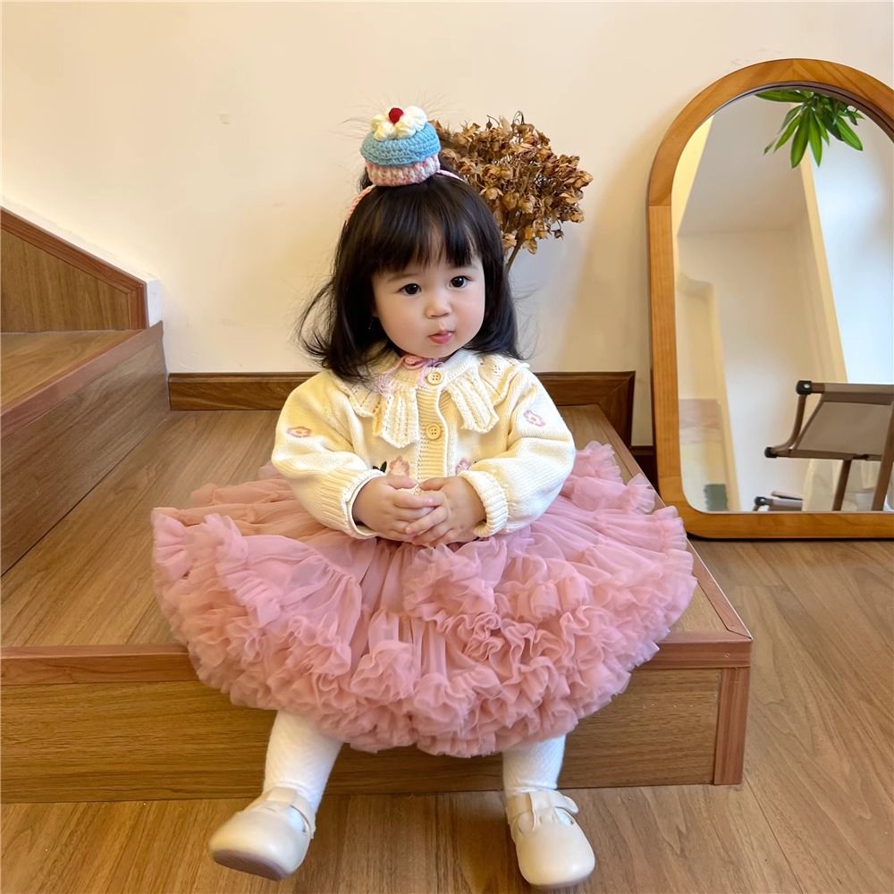 Áo Khoác Len Công Chúa Mùa Thu Và Mùa Đông Thêu Hoa Cổ Lá Sen Đa Năng Cho Bé Gái