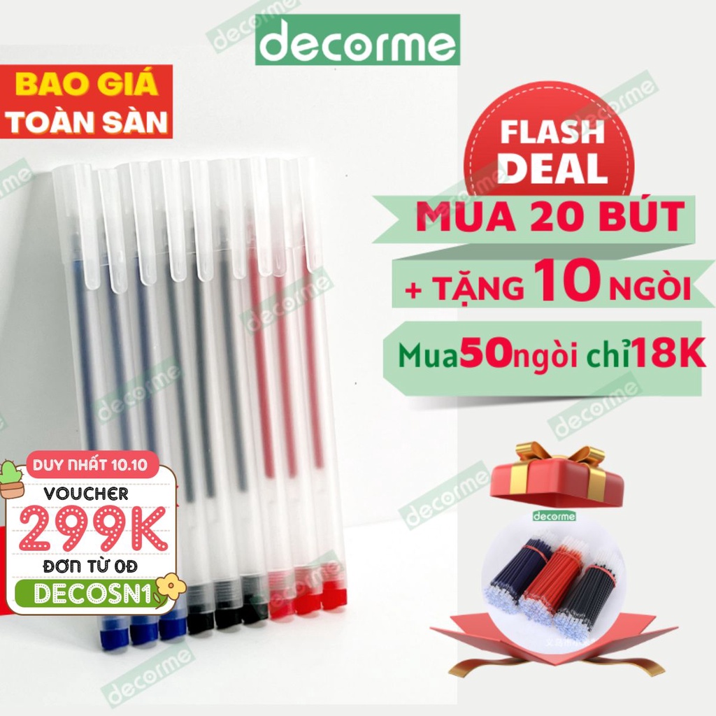 Bút gel DecorMe viết gel bút nước đen xanh đỏ mực khô nhanh ngòi 0,5mm bút gel đen mực trơn mượt viết cực thích