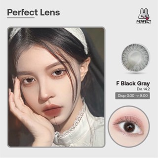 Lens Ảnh Mắt Thật, F Black Gray Perfect Lens, dia 14.2, kính áp tròng xám đen tự nhiên giãn vừa , có độ cận, có viền