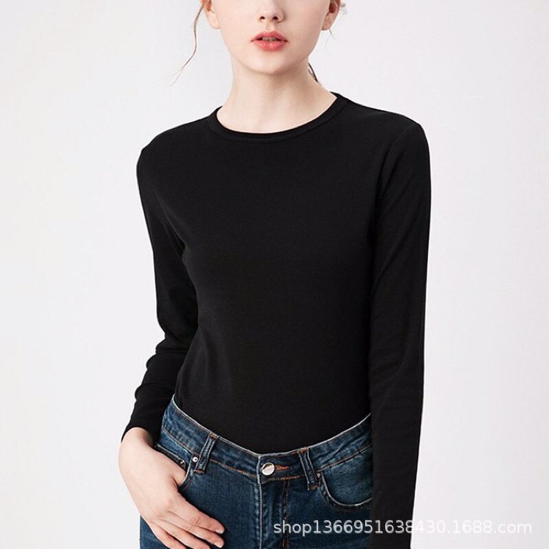 Áo phông nữ dài tay dáng ôm body thun cotton trơn HÀNG DÀY CAO CẤP cổ tròn màu đen trắng nâu xanh Uni