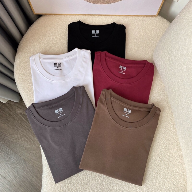 Áo phông nữ dài tay dáng ôm body thun cotton trơn HÀNG DÀY CAO CẤP cổ tròn màu đen trắng nâu xanh Uni