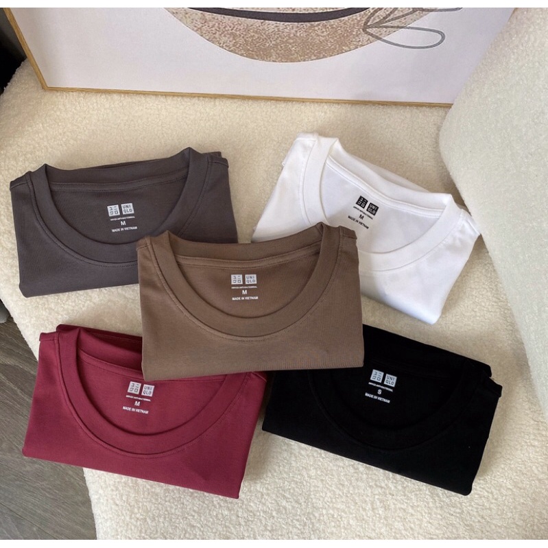 Áo phông nữ dài tay dáng ôm body thun cotton trơn HÀNG DÀY CAO CẤP cổ tròn màu đen trắng nâu xanh Uni