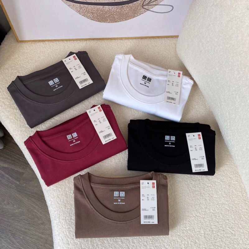 Áo phông nữ dài tay dáng ôm body thun cotton trơn HÀNG DÀY CAO CẤP cổ tròn màu đen trắng nâu xanh Uni