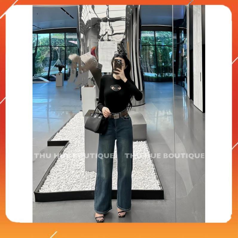 Quần jean ống suông kèm đai QC