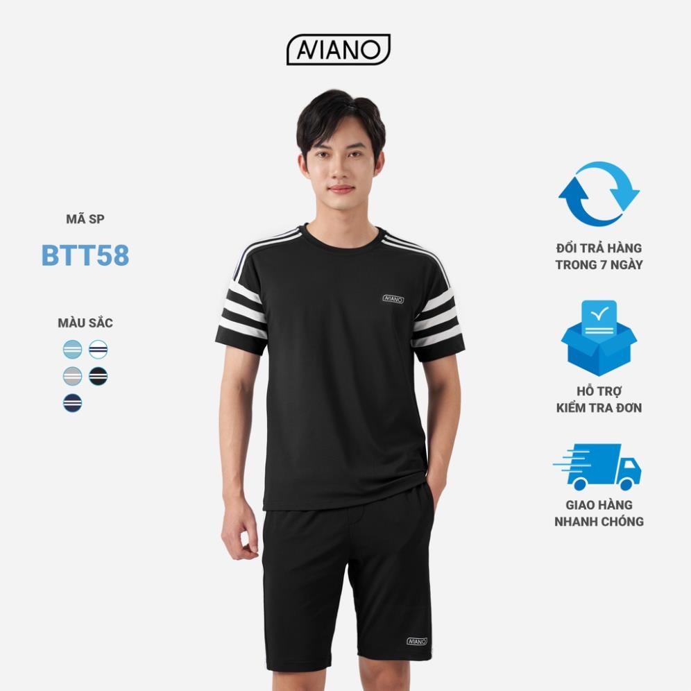 Bộ Thể Thao Nam AVIANO Kẻ Sọc Viền Vai, Bộ Đồ Nam Áo Quần Ngắn Tay 5 Màu Basic Dễ Phối Đồ