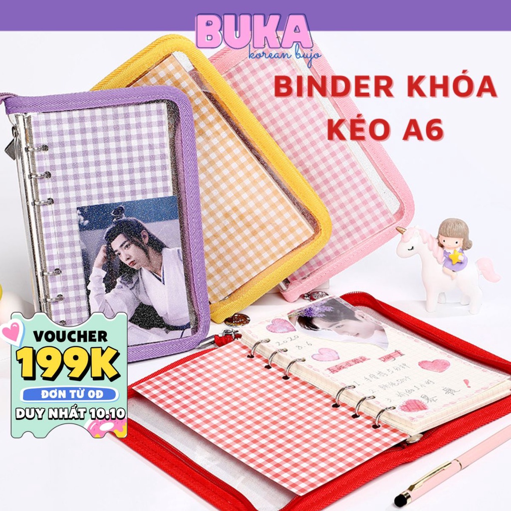 Sổ Binder đựng ảnh viền vải kéo khoá bìa lấp lánh Buka đựng ảnh, card idol kpop