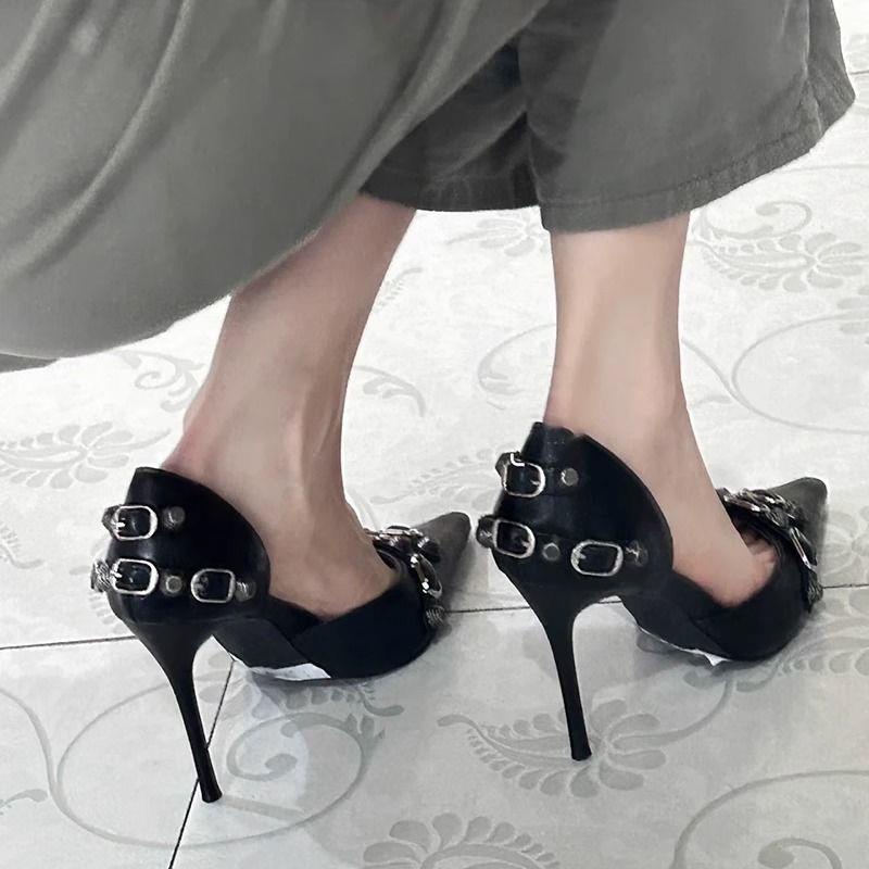 Giày Cao Gót Mũi Nhọn Màu Đen Phong Cách Âu Mỹ Thời Trang Cho Nữ