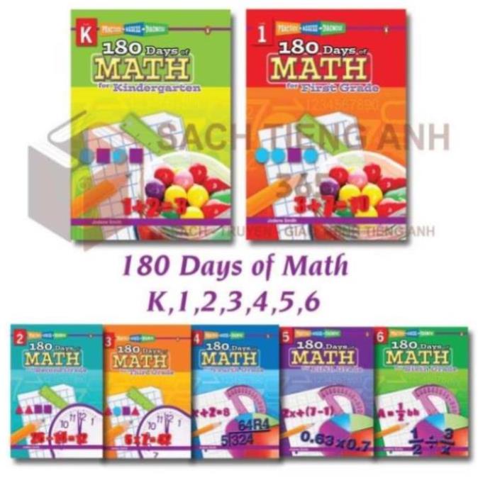 180 Days of Math ( Luyện toán ) - Từ Grade K đến Grade 6 (khổ A4)