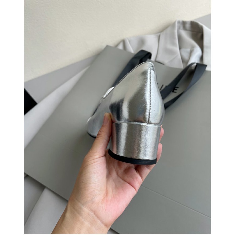 Xi lotte Giày Da Đế Dày 6cm Màu Bạc Phong Cách retro Cho Nữ
