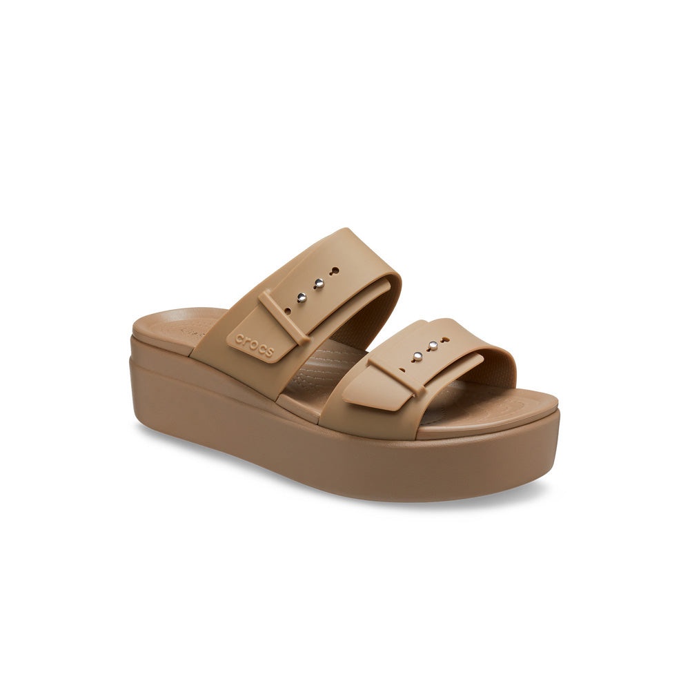 Dép Xăng Đan Đế Xuồng Nữ Crocs Brooklyn Buckle - Khaki