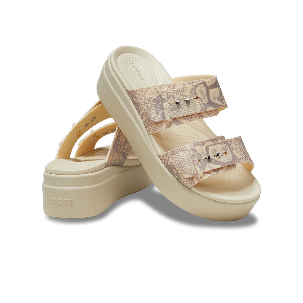 Dép Xăng Đan Đế Xuồng Nữ Crocs Brooklyn Snake Buckle - Vanilla