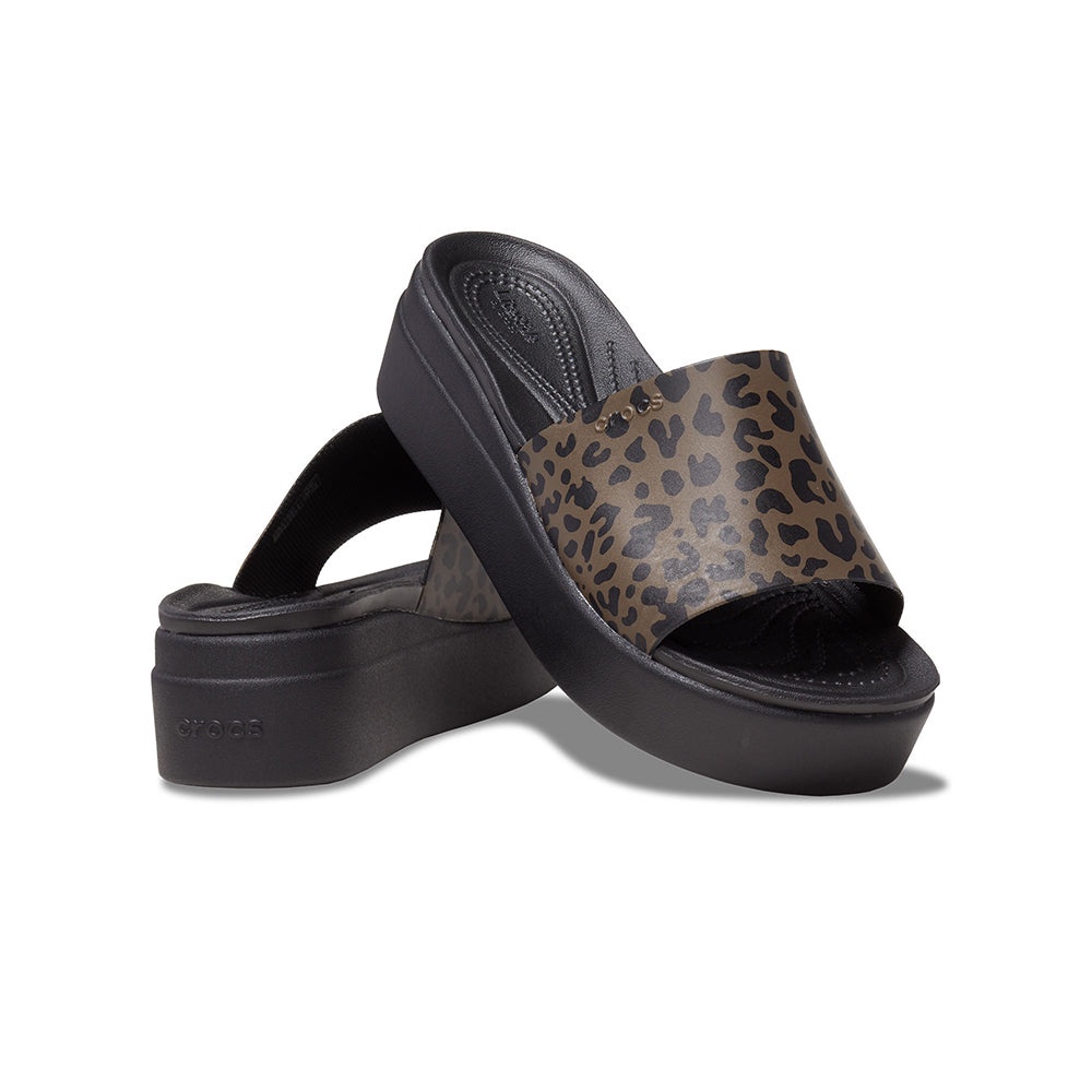 Dép Quai Ngang Nữ Crocs Brooklyn Animal Print - Black/Brown