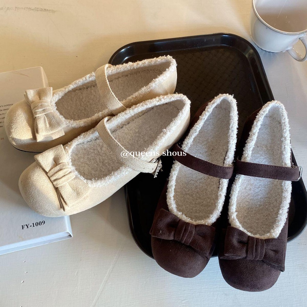 Giày Cao Gót lolita Bằng Len Lông Cừu Phối Nhung Dễ Thương Thời Trang Thu Đông 2023