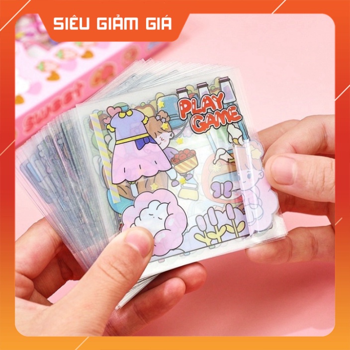 Set hộp 100 tấm sticker 1000 hình dán chống nước nhiều phong cách cute dễ thương Cam