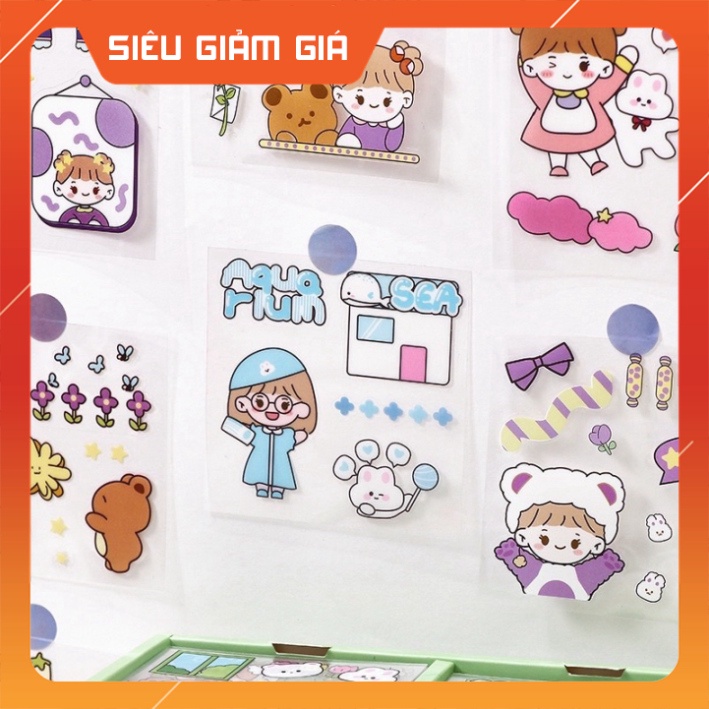 Set hộp 100 tấm sticker 1000 hình dán chống nước nhiều phong cách cute dễ thương Cam