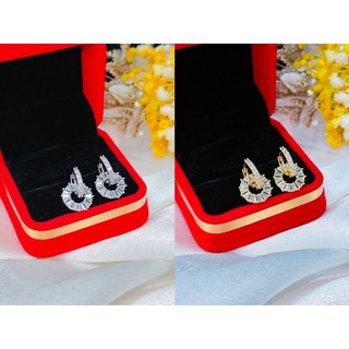 Bông tai đá bagguet mạ bạch kim